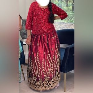 Girls lehnga 2 piece red gold